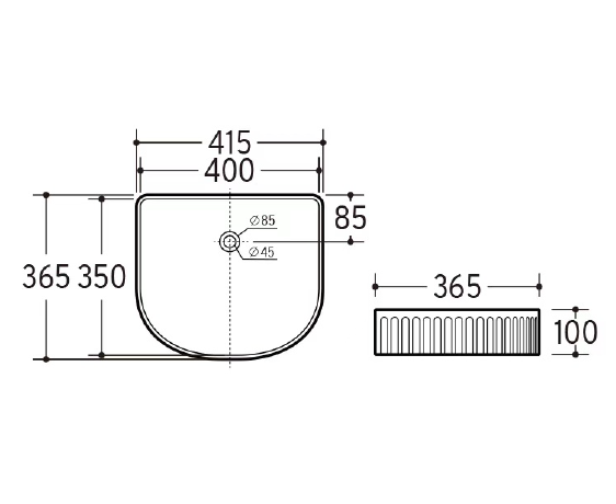 Sunny Gloss White Ceramic Arched Fluted Counter Top Basin 415*365*100mm