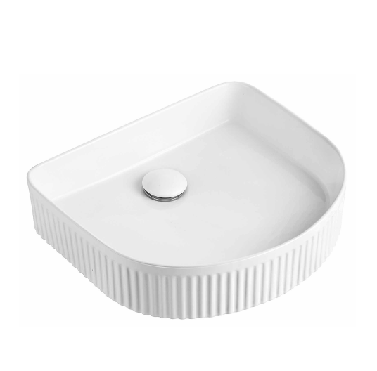 Sunny Gloss White Ceramic Arched Fluted Counter Top Basin 415*365*100mm