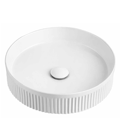 Sunny Gloss White Ceramic Round Fluted Counter Top Basin 410*410*100mm