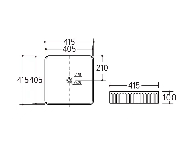 Sunny Gloss White Ceramic Square Fluted Counter Top Basin 415*415*100mm