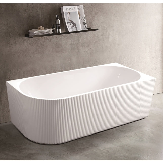 Sunny 4239 Fluted Corner Back Bathtub – Gloss White | Oval Acrylic Design | Available in 1500mm & 1700mm
