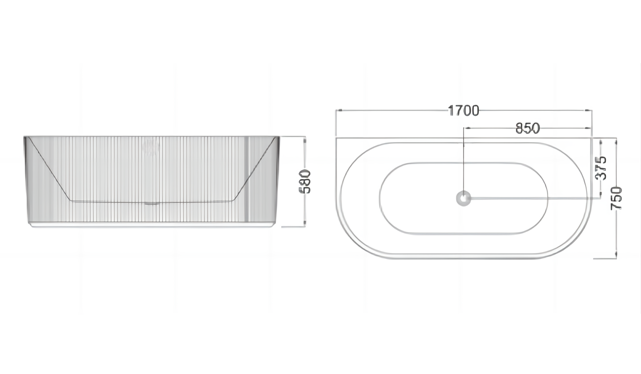 Sunny 4220 Fluted Back To Wall Gloss White / Matte White Oval Acrylic Bathtub| Available in 1500mm & 1700mm