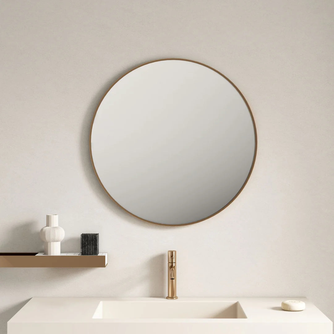 Mercio Aluminum Brushed Gold Framed Round Mirror | 600mm / 750mm / 900mm