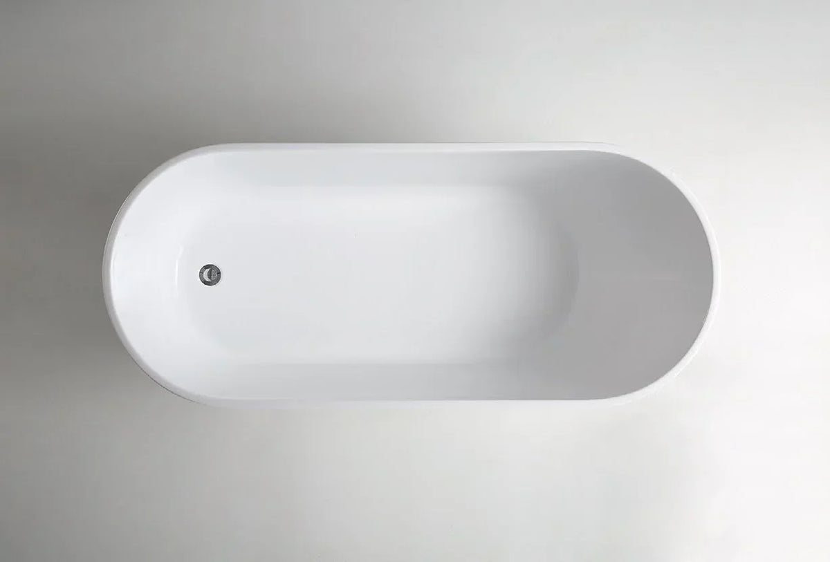Modern white freestanding bath on light background, Secasa Home bathroom collection