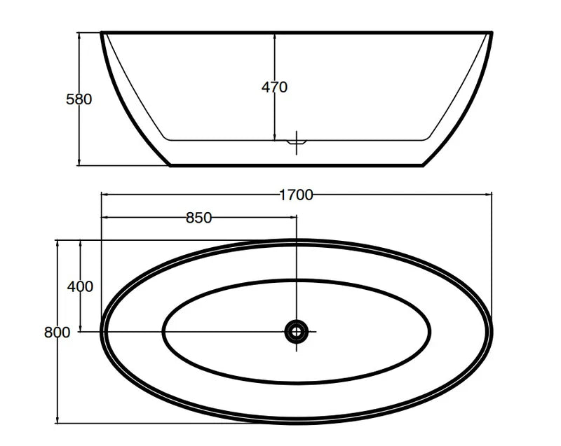 RIVA FANTA Freestanding Gloss White Acrylic Egg-Shaped Oval 1700mm Bathtub