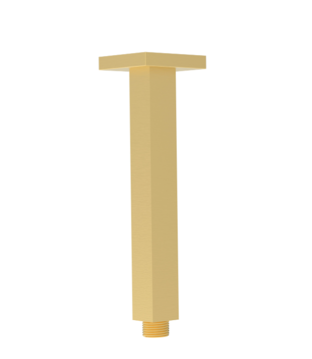 Matte gold square ceiling shower arm, modern bathroom hardware by Secasa Home.