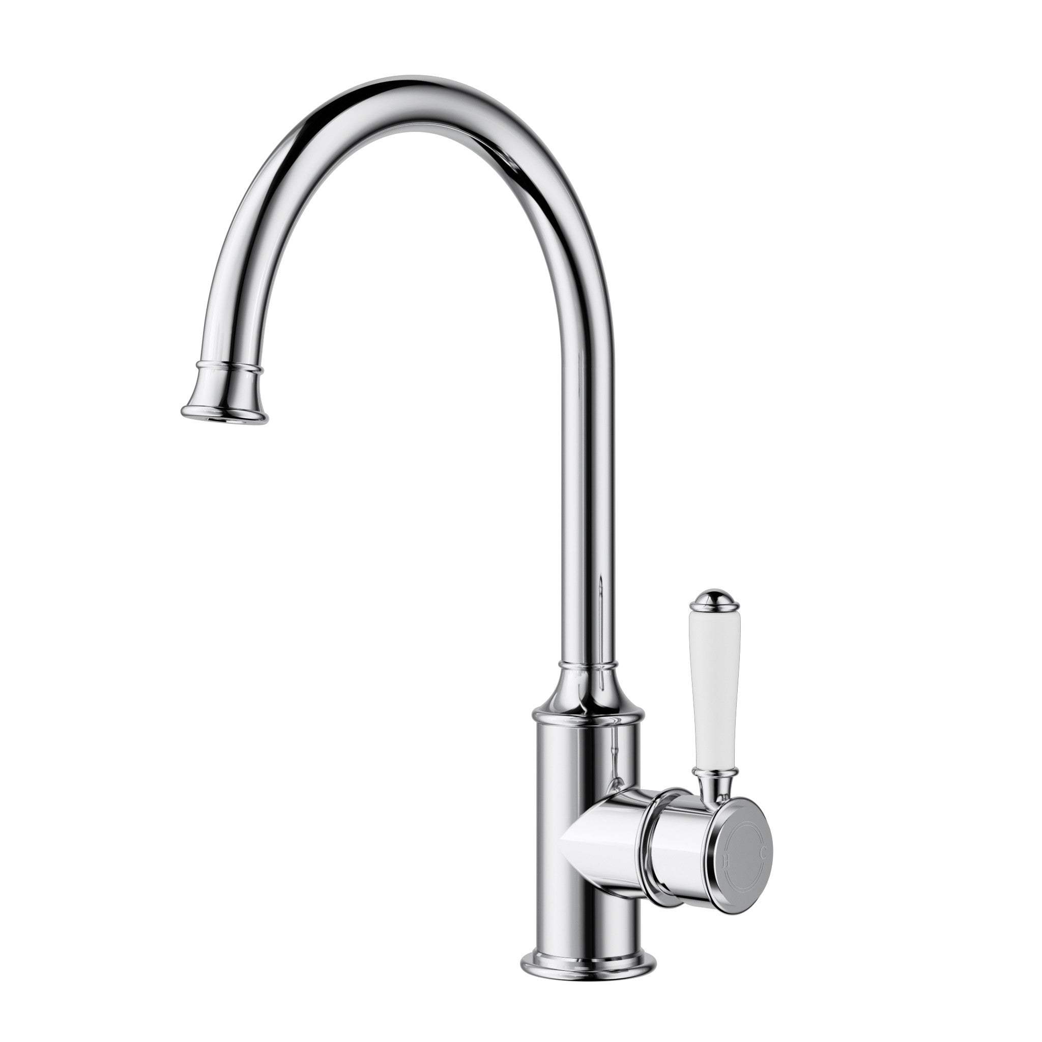 IKON CLASICO Gooseneck Sink Mixer with Ceramic Handle | Chrome, Brushed Nickel, Matte Black, Brushed Gold