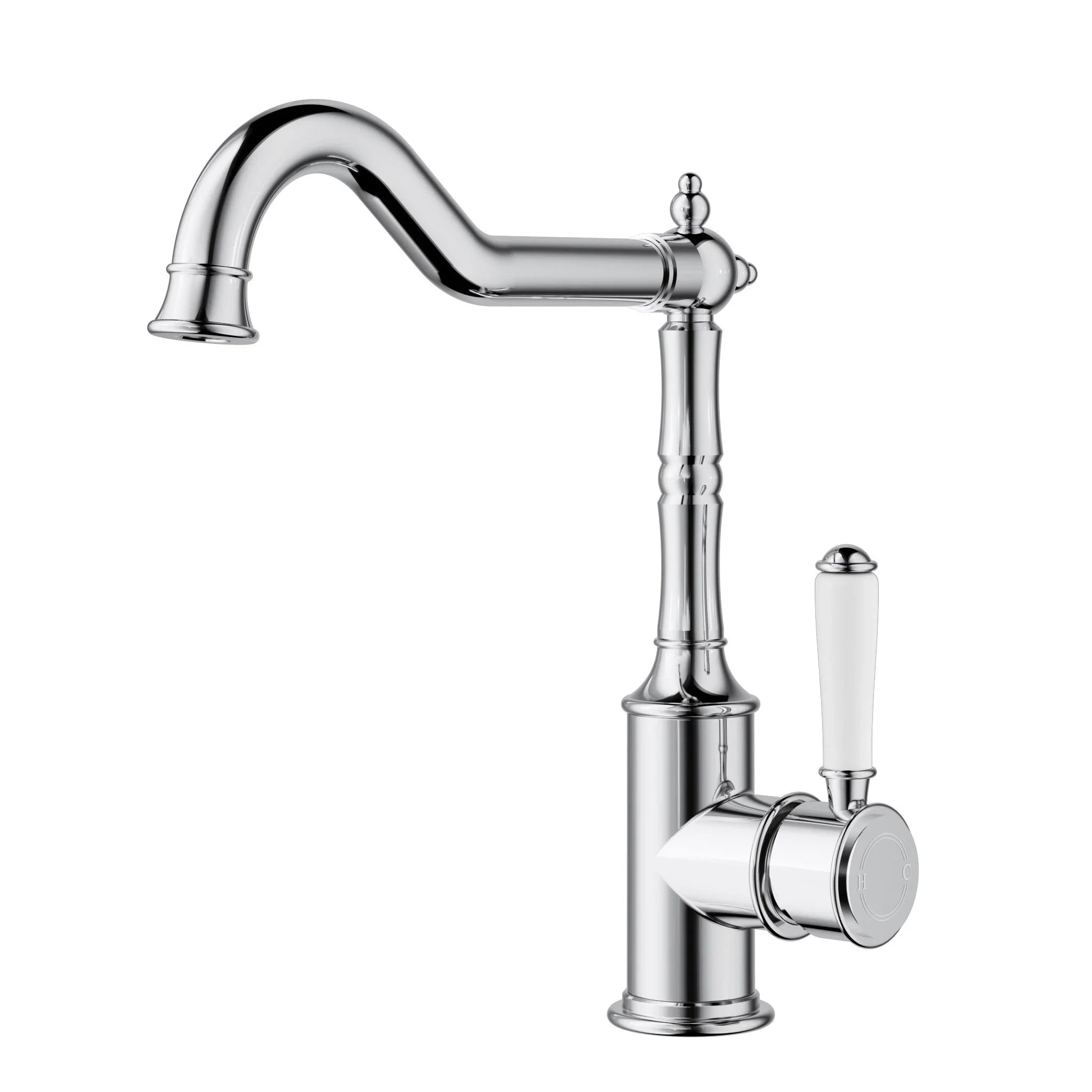 Polished chrome kitchen mixer tap with white lever, modern design by Secasa Home