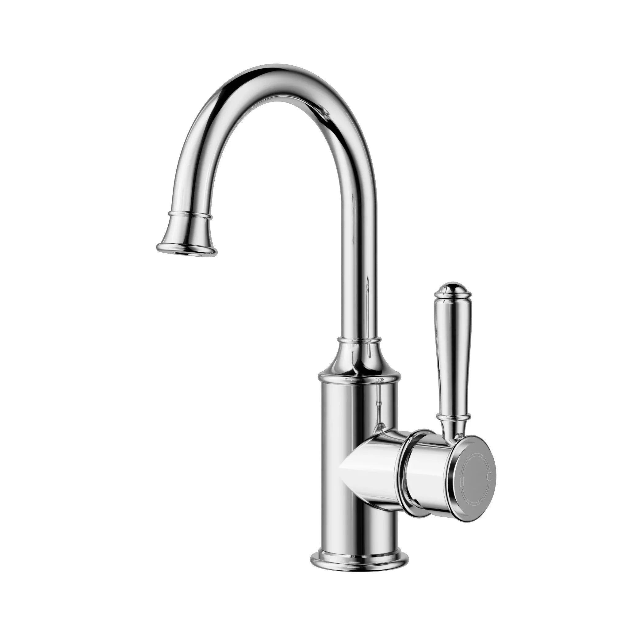 Modern chrome bathroom tap with curved spout and single handle from Secasa Home