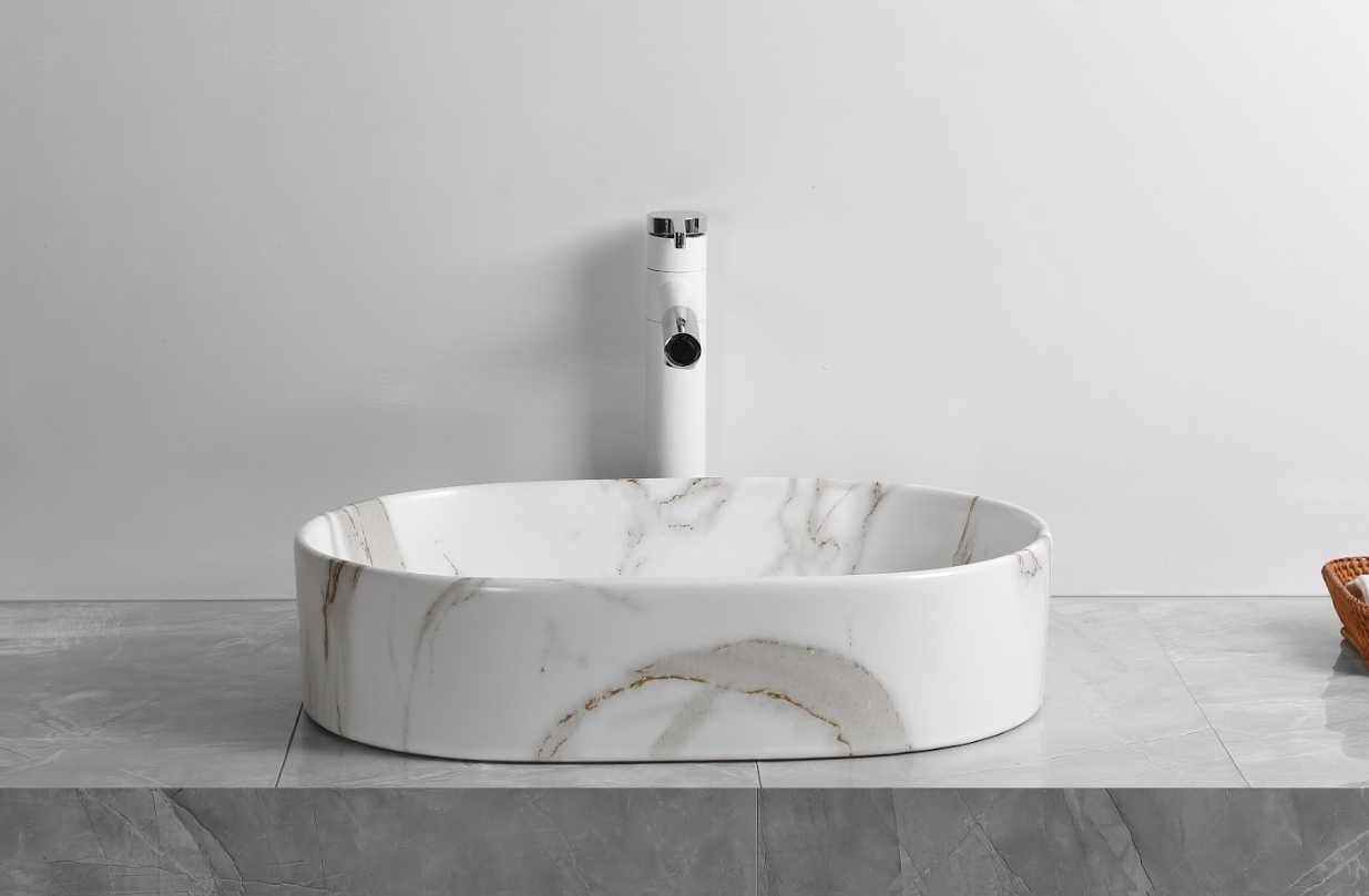 Infinity Matt Carrara Ceramic Marble Oval Above Counter Art Basin 500*350*120mm