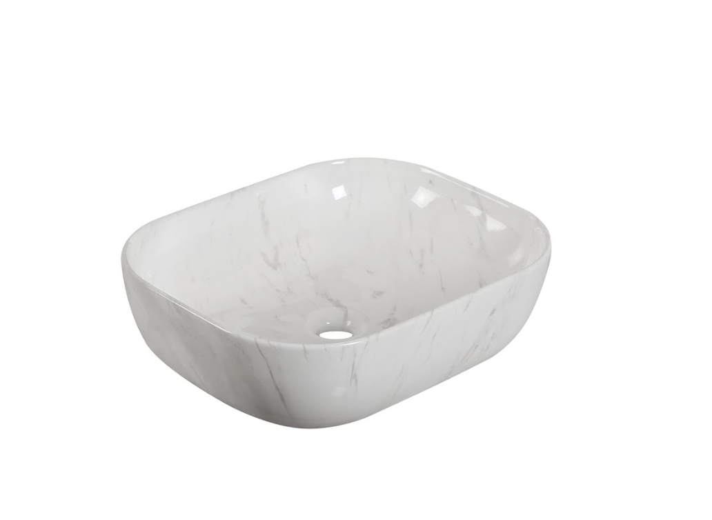 Infinity Gloss Carrara Ceramic Marble Rectangle Above Counter Art Basin 505*400*140mm