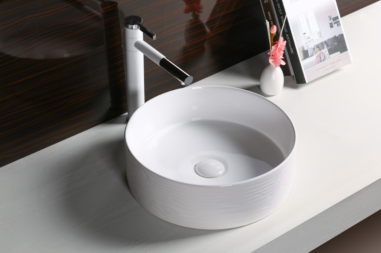 Infinity Gloss White Ceramic Stripe Pattern Round Above Counter Basin 400*400*130mm
