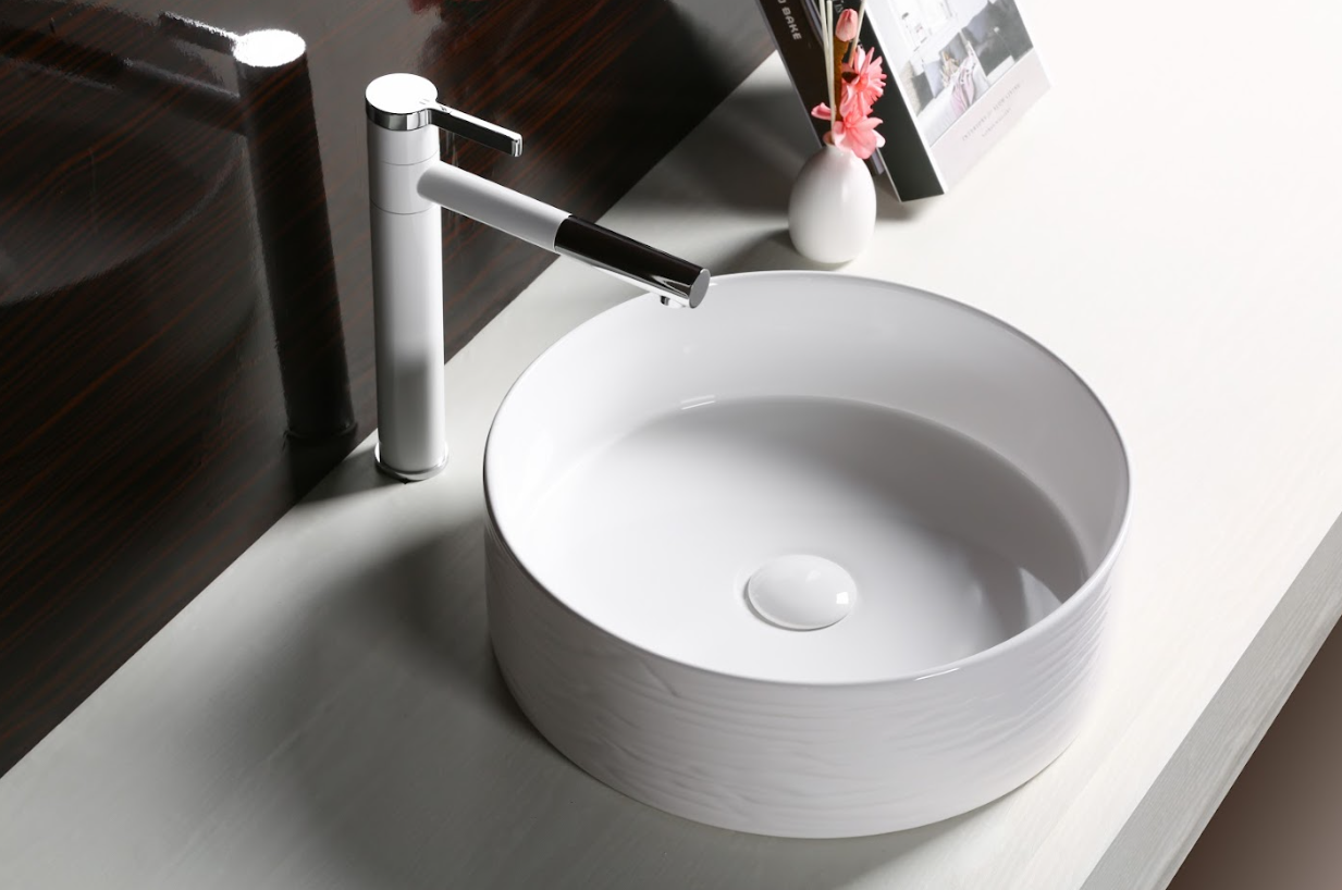 Infinity Gloss White Ceramic Stripe Pattern Round Above Counter Basin 400*400*130mm