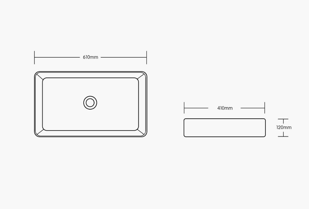 Infinity Gloss White and Black Edge Ceramic Rectangle Above Counter Basin 610*410*120mm