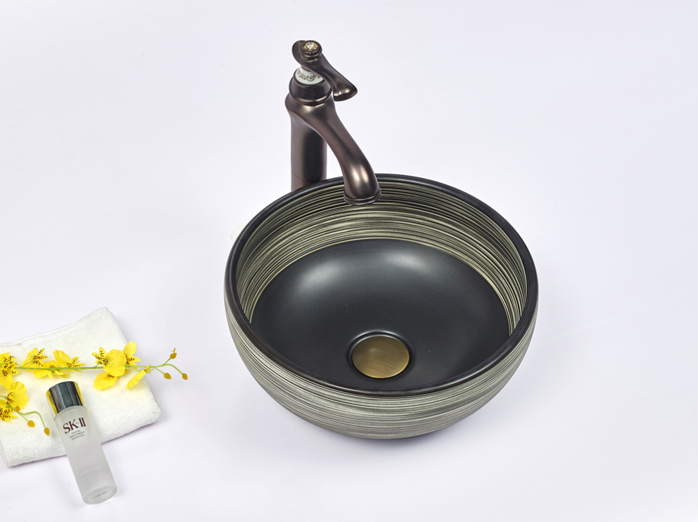 Infinity Stripe Pattern Porcelain Round Above Counter Art Basin 360*360*140mm