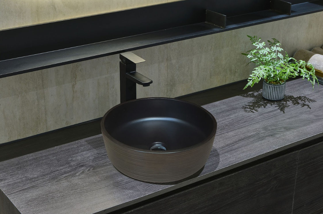 Infinity Stripe Pattern Interior Porcelain Round Above Counter Art Basin 410*410*150mm