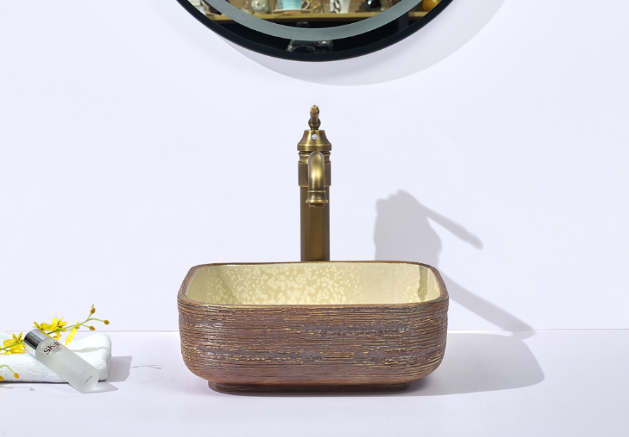 Infinity Brown Porcelain Square Above Counter Art Basin 390*390*140mm