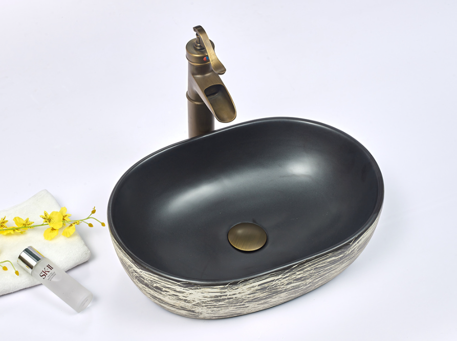 Infinity Black Interior Porcelain Oval Above Counter Art Basin 475*340*130mm
