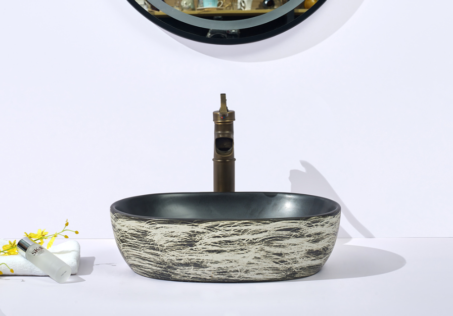 Infinity Black Interior Porcelain Oval Above Counter Art Basin 475*340*130mm