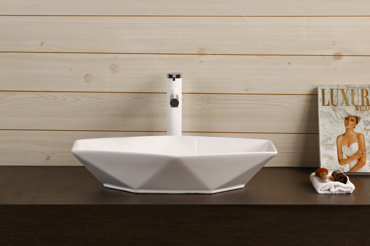 Infinity Gloss White Ceramic Diamond Above Counter Basin 565*365*125mm