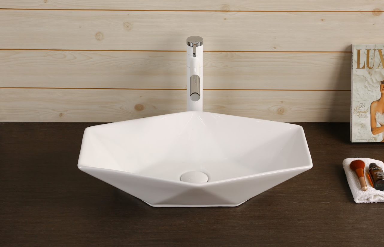 Infinity Gloss White Ceramic Diamond Above Counter Basin 565*365*125mm
