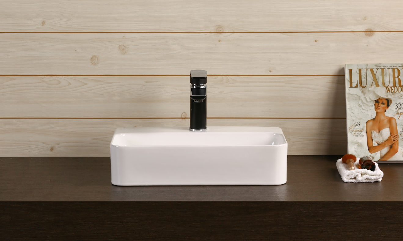 Infinity Rectangle Gloss White Ceramic Above Counter Basin 450*280*110mm