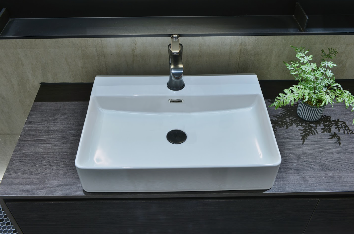 Infinity Rectangle Gloss White Ceramic Above Counter Basin with 1 Tap Hole 600*420*130mm