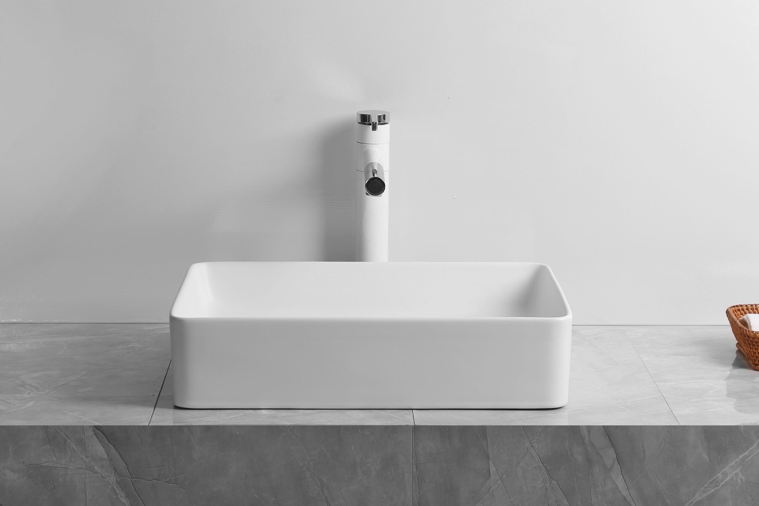 Infinity Rectangle Matte White/Matte Black Ceramic Above Counter Basin 480*370*110mm