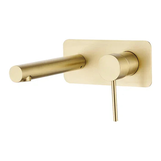 Brushed gold wall mounted bathroom tapware from Secasa Home, modern minimalist design