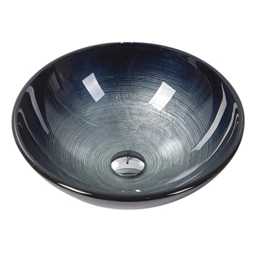 Infinity Black and Blue Tempered Glass Round Above Counter Art Basin 420*420*145mm