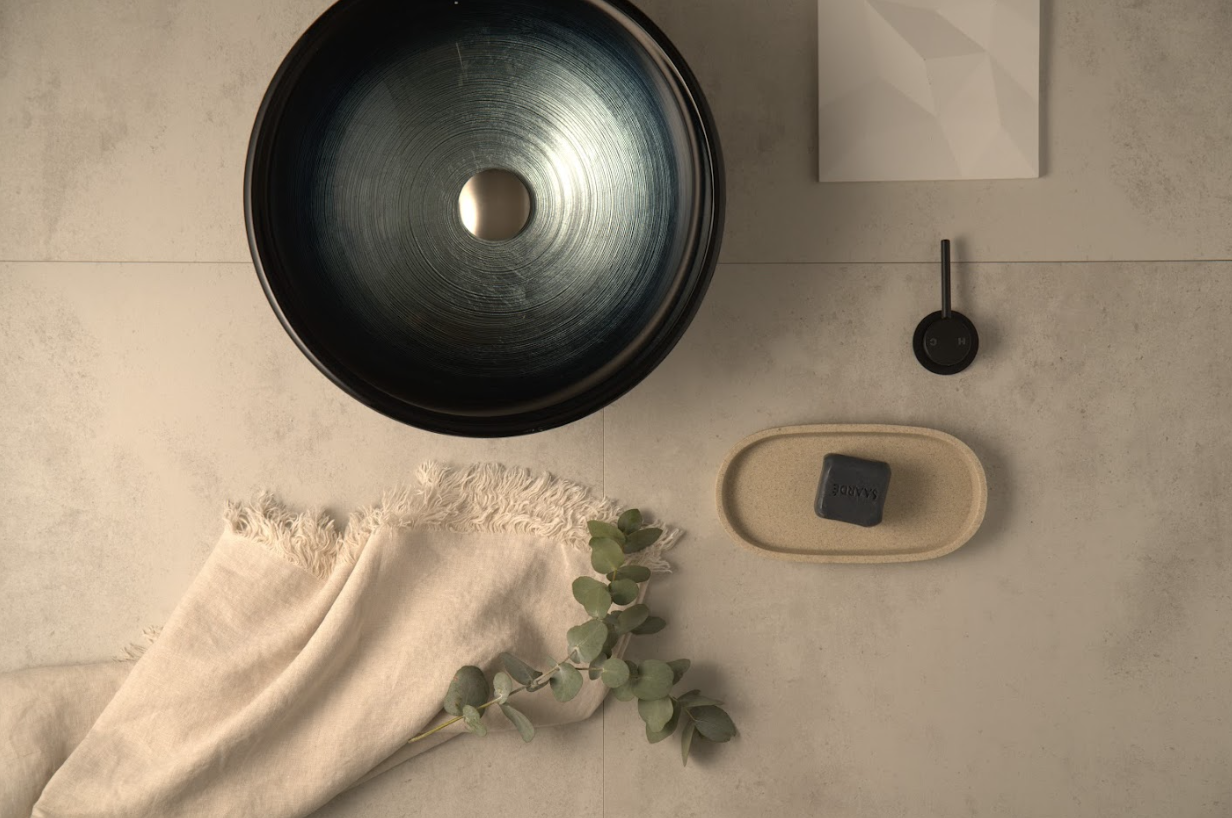 Infinity Black and Blue Tempered Glass Round Above Counter Art Basin 420*420*145mm