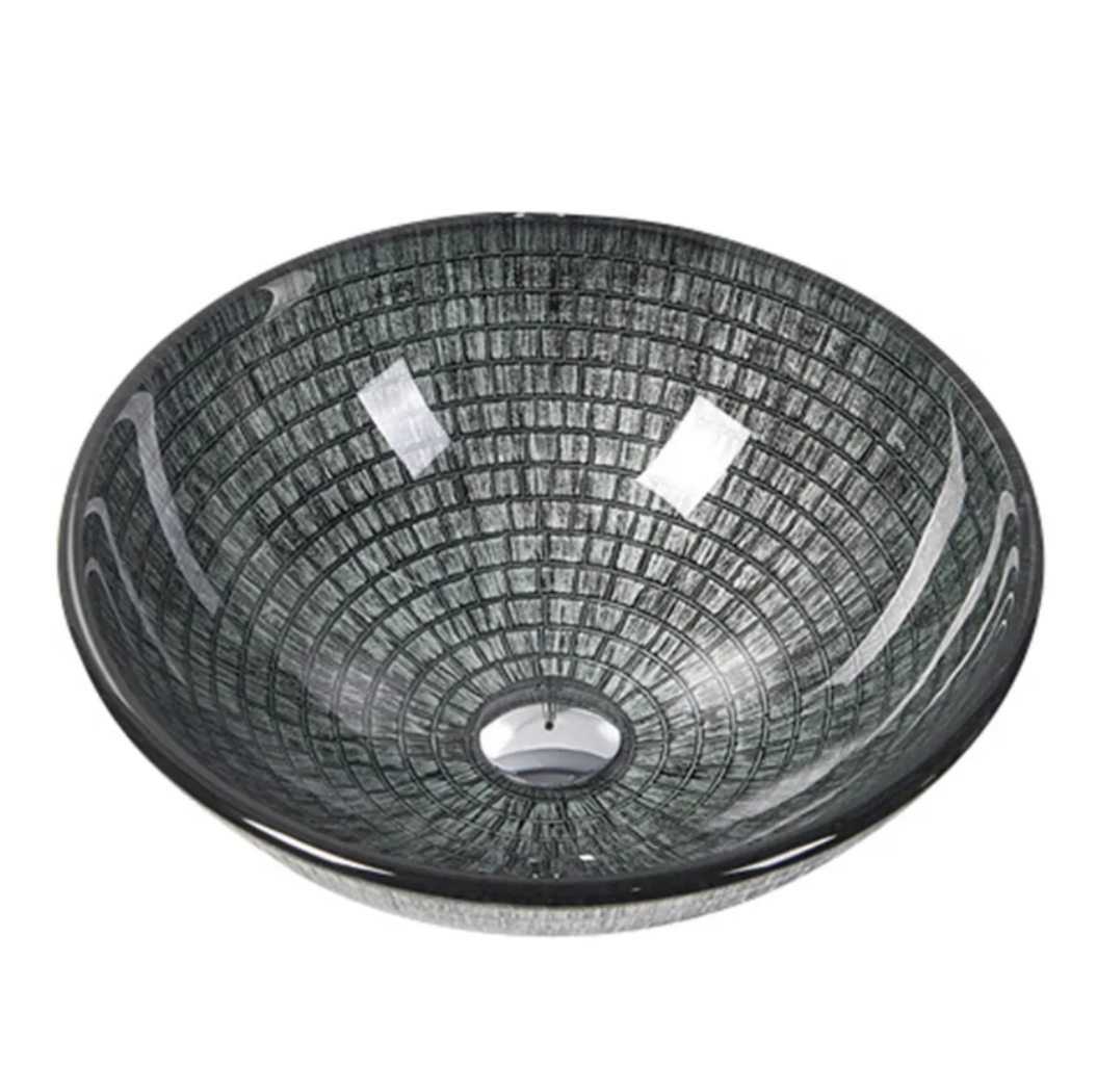 Infinity Black Tempered Glass Round Above Counter Top Art Basin 420*420*145mm