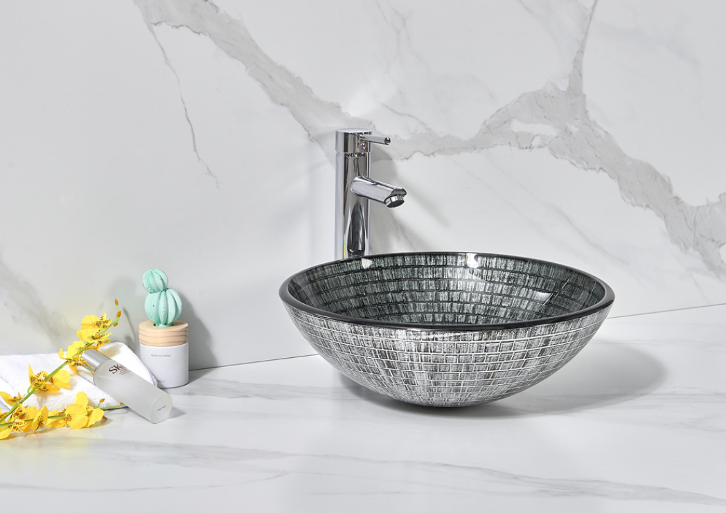 Infinity Black Tempered Glass Round Above Counter Top Art Basin 420*420*145mm