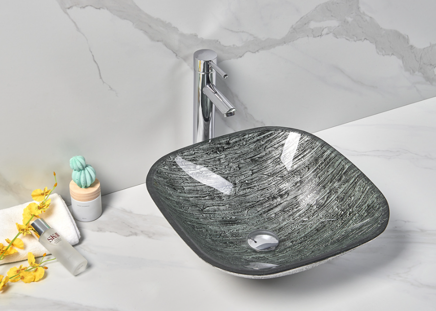 Infinity Black Tempered Glass Square Above Counter Art Basin 420*420*145mm