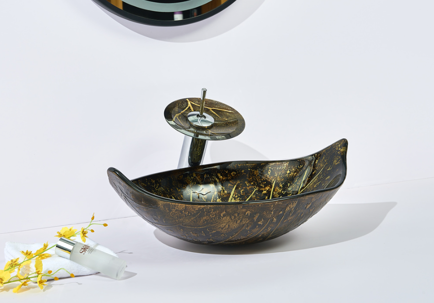 Infinity Tempered Glass Leaf Specical Shape Above Counter Art Basin 590*380*145mm