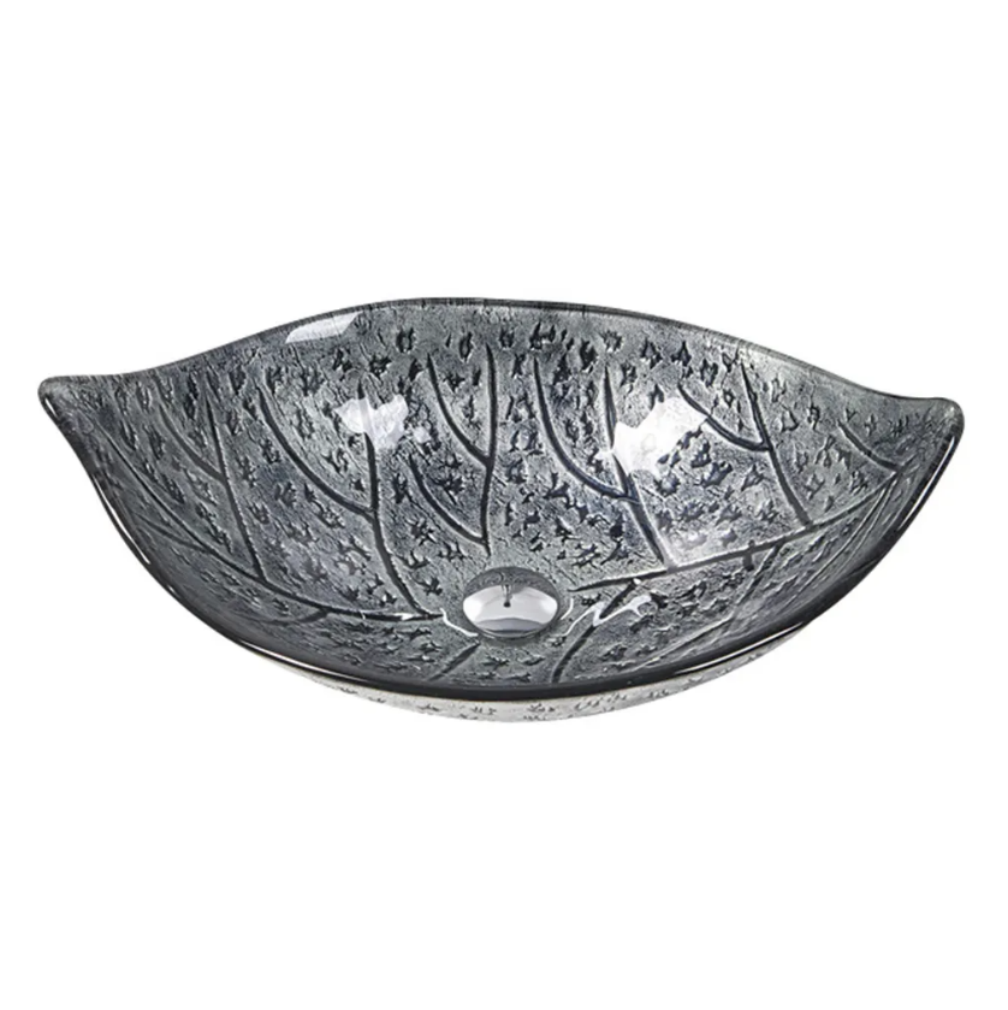 Infinity Tempered Glass Leaf Specical Shape Above Counter Art Basin 590*370*140mm