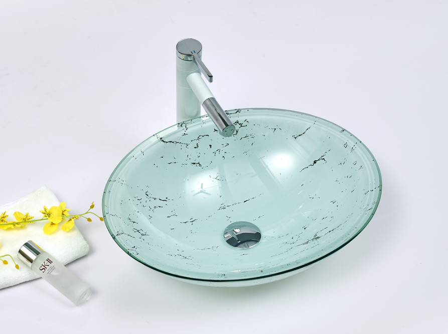 Infinity Green Double Layer Tempered Glass Oval Above Counter Art Basin 480*390*140mm