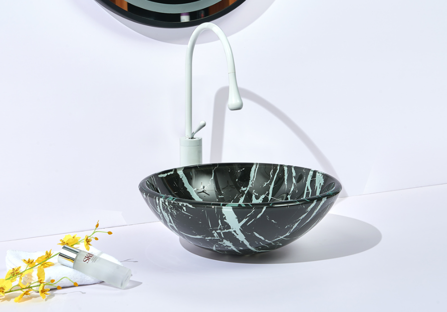 Infinity Tempered Glass Double Layer Round Above Counter Art Basin 420*420*145mm