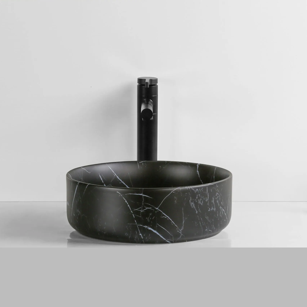 Infinity Round Matte Black Carrara Ceramic Marble Art Basin 360*360*120mm