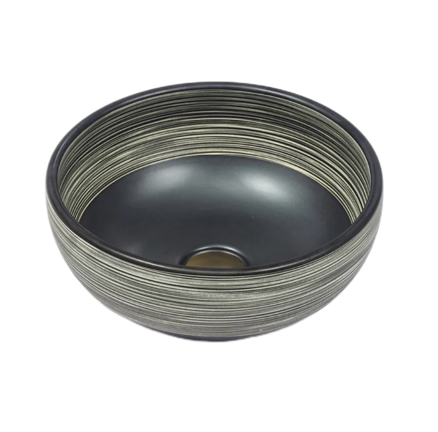 Infinity Stripe Pattern Porcelain Round Above Counter Art Basin 360*360*140mm