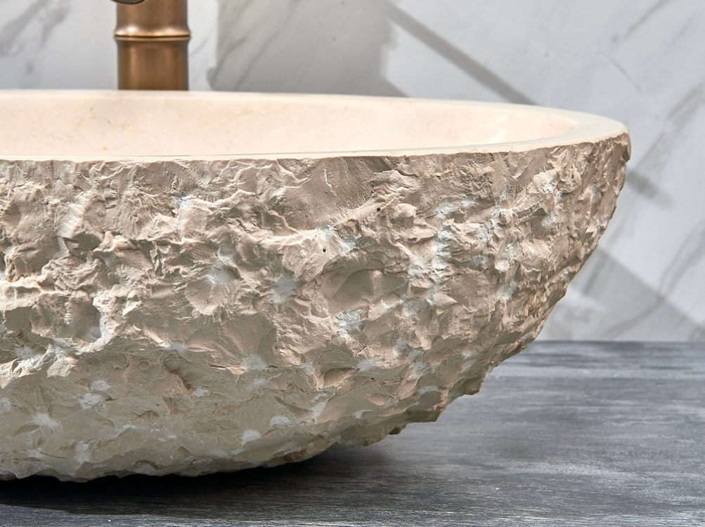 Infinity Natural Marble Stone Oval Above Counter Creamy Art Basin 510*360*160mm