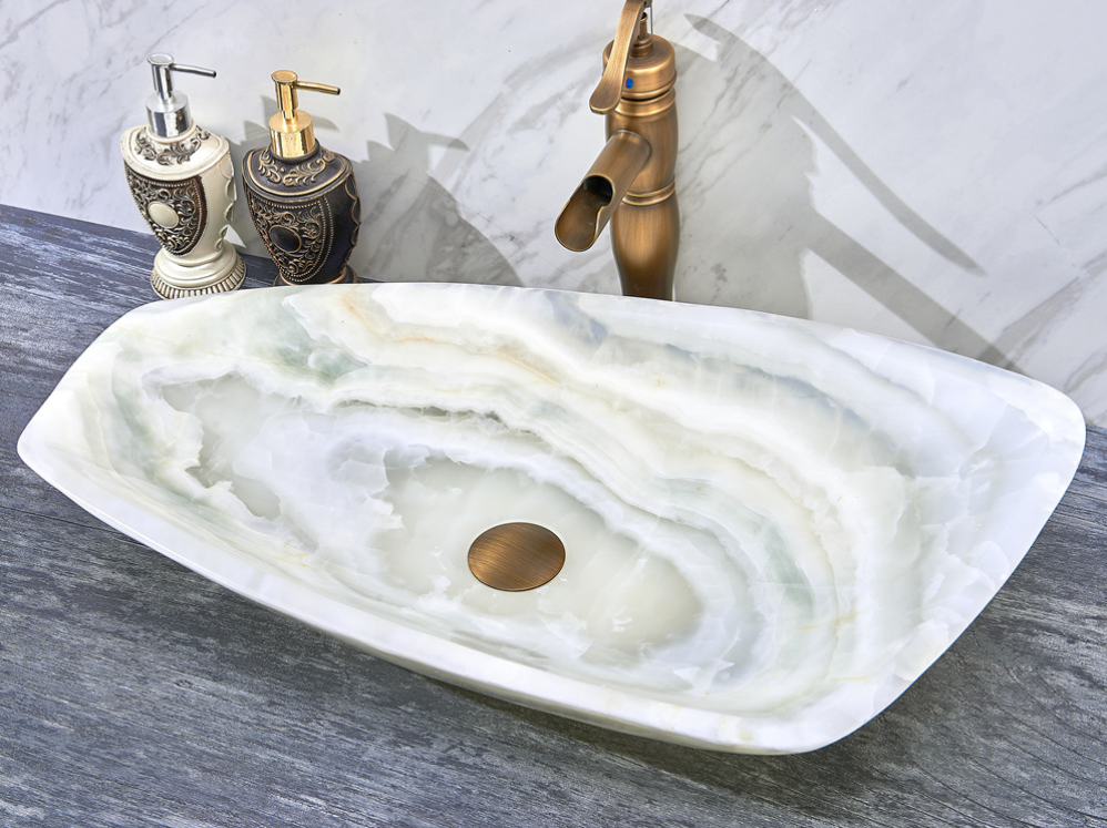 Infinity White Onyx Nature Stone Curved Special Shape Above Counter Art Basin 700*390*110mm