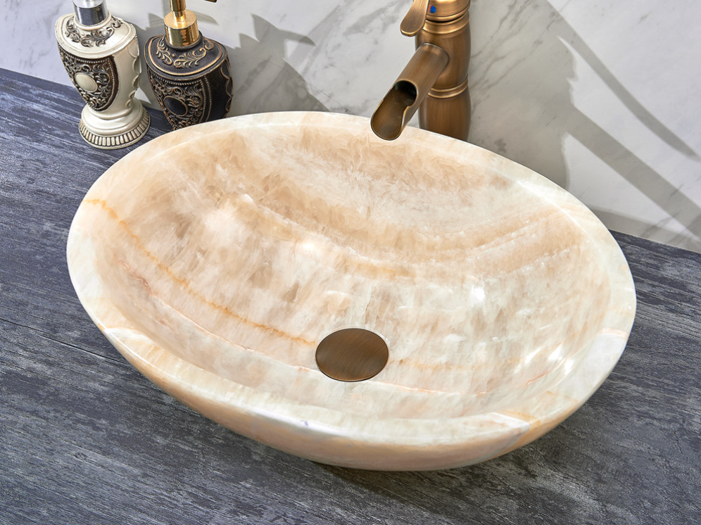 Infinity Natural Yellow Onyx Stone Oval Above Counter Art Basin 480*320*140mm