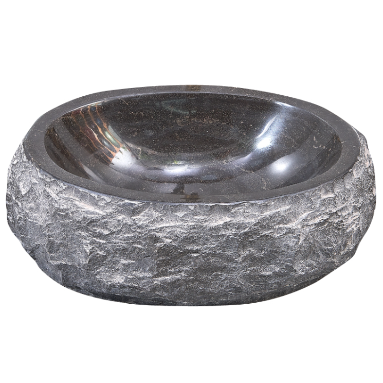 Infinity Natural Black Marble Stone Round Above Counter Art Basin 430*430*140mm