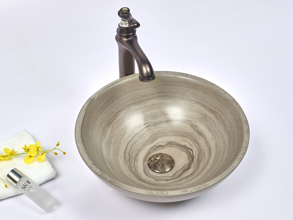 Infinity Wooden Marble Nature Stone Round Above Counter Art Basin 420*420*140mm