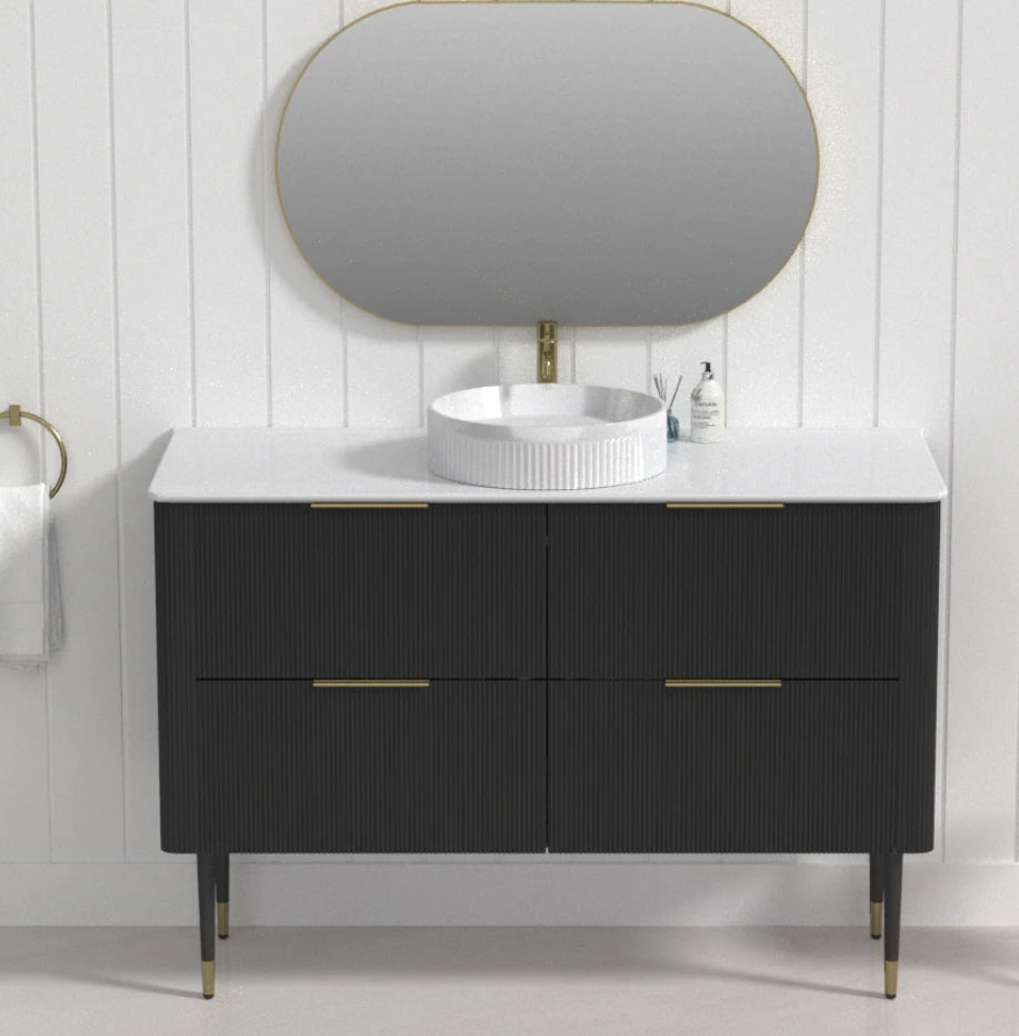 Sunny Sleek Curved Edges Line Curved Matt White Fluted Wall Hung Vanity 600-1500mm