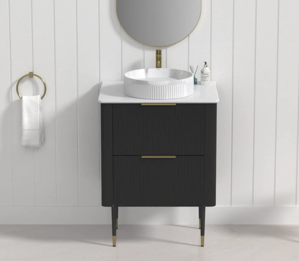 Sunny Sleek Curved Edges Line Curved Matt White Fluted Wall Hung Vanity 600-1500mm