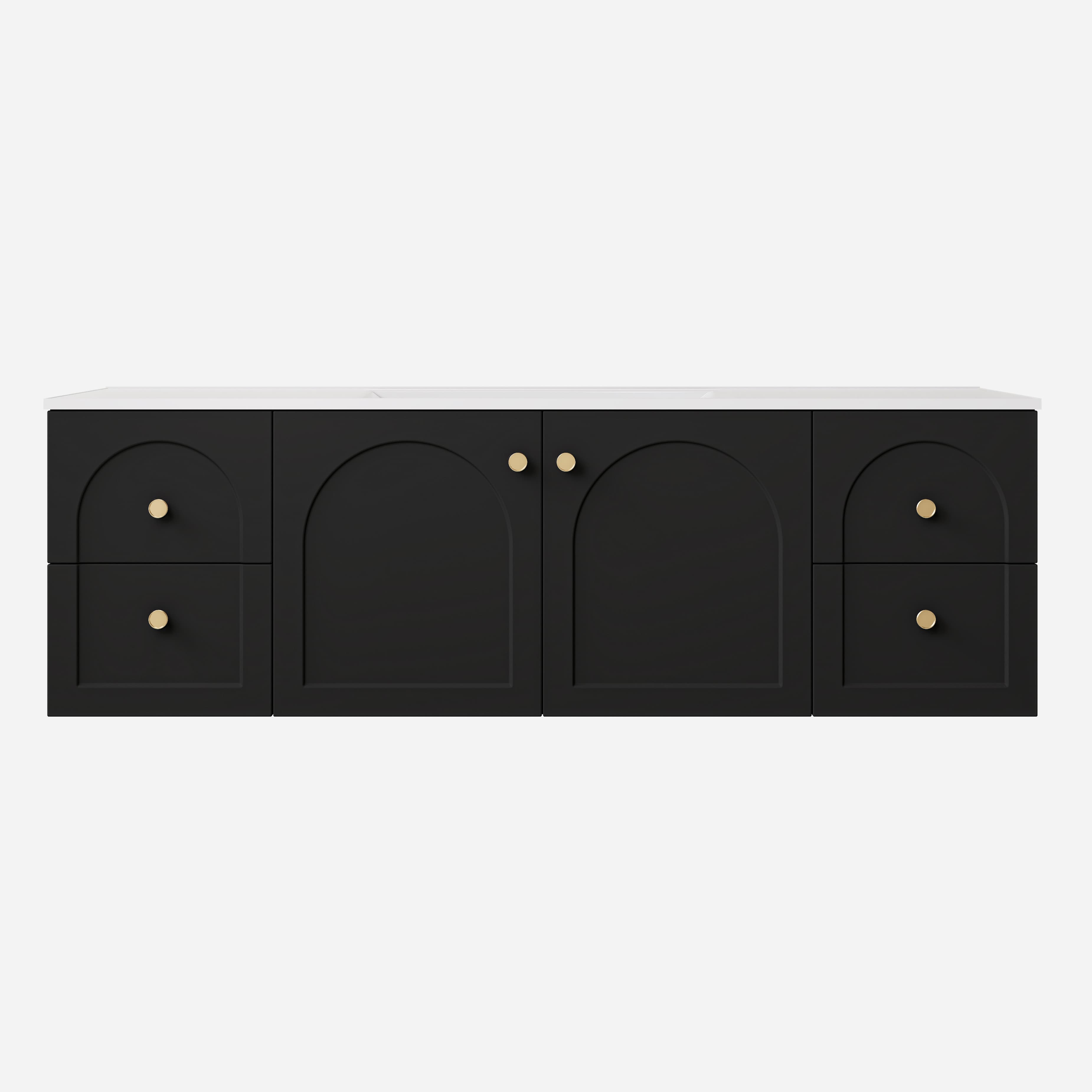 Lukka Chester Matt Black 1500mm wall-hung cabinet dimension diagram (length x depth x height).