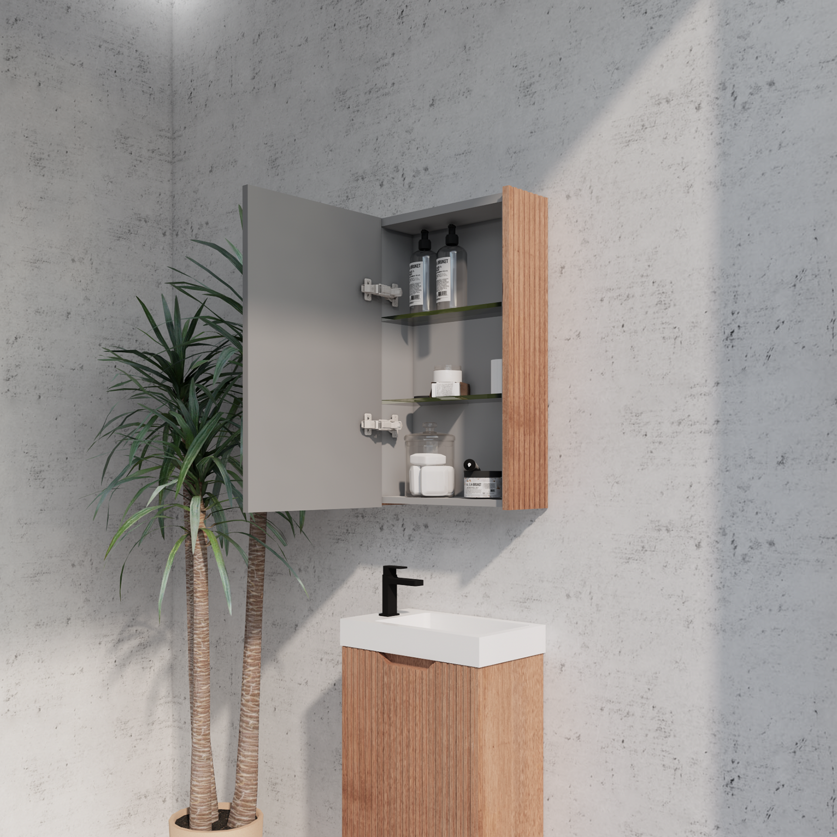 RIVA Geneva Solid Timber Fluted Mirror Shaving Cabinet (450mm to 1500mm)