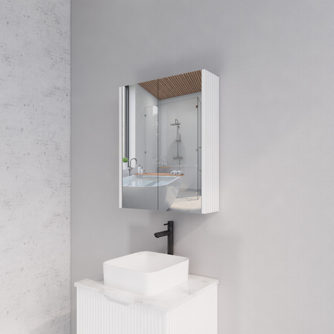 RIVA Geneva Matte White Fluted Mirror Shaving Cabinet (450mm to 1500mm)